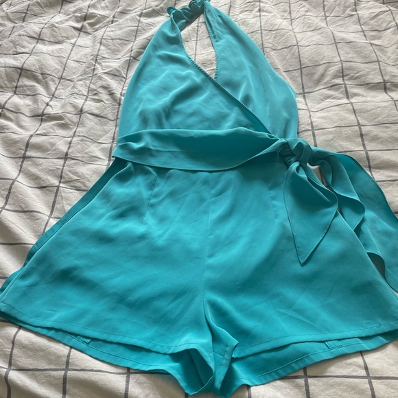 🇫🇷 Vintage Lolita Lempicka Turquoise Wrap-Around Backless Short Romper, Size 8 - Picture 4 of 16
